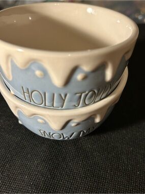 Rae Dunn Holly Jolly Ceramic Holiday Ramekins - Blue & Cream